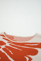 Beige Bold Flower Pattern Wide Sleeve Baggy Sweater