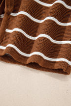 Chestnut Tie Front Striped Knit V Neck Cardigan Sweater