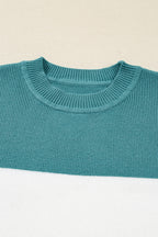 Green Color Block Plain Ribbed Knit Baggy Sweater