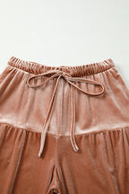 Straw Yellow Mineral Wash Lace-up High Waist Tiered Bell Bottom Pants
