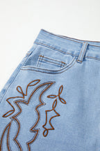Beau Blue Western Embroidered Denim Mini Skirt