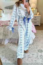 Sky Blue Stripe Bow Star Print Tied Detail 2pcs Lounge Set