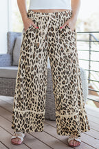 Khaki Leopard Wide Leg Cropped Pants