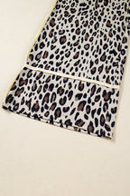 Khaki Exposed Seam Patched Pocket Plus Size Drawstring Leopard Wide Leg Pants