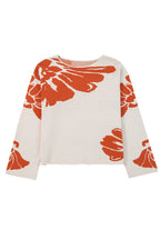 Beige Bold Flower Pattern Wide Sleeve Baggy Sweater