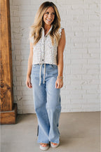 Myosotis Slit Leg High Rise Drawstring Casual Jeans