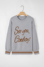 Light Grey See You Cowboy Embroidered Western Graphic Sweater