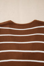 Chestnut Tie Front Striped Knit V Neck Cardigan Sweater