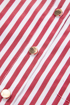 Red Stripe Patched Pocket Side Slit Loose Shirt