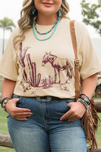 Parchment Western Burro Cactus Crew Neck Graphic Tee