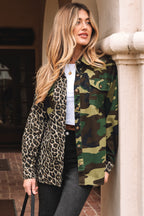 Brown Leopard Camo Patchwork Oversize Shacket