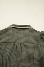 Jungle Green Quarter Zip Collar Bracelet Sleeve Textured Mini Dress