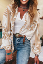 Khaki Leopard Striped Western Casual Shirt