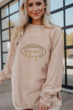 Apricot Rugby Game Day Embroidered Corduroy Sweatshirt