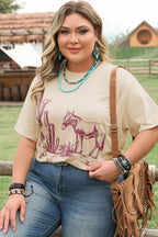 Parchment Western Burro Cactus Crew Neck Graphic Tee