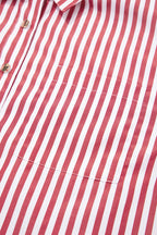 Red Stripe Patched Pocket Side Slit Loose Shirt