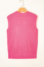 Bright Pink Western Cowboy Embroidery Round Neck Sleeveless Sweater