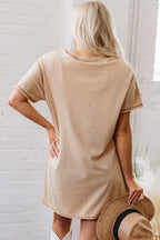 Pale Khaki Mineral Wash Stud Beaded Star Graphic Pocketed T Shirt Dress