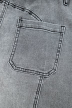 Gray Drawstring Seam Detail Raw Hem Wide Leg Denim Pants