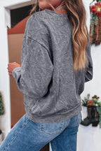 High-rise saved by grace Letter Embroidery Mineral Wash Loose Sweatshirt
