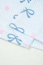 Sky Blue Stripe Bow Star Print Tied Detail 2pcs Lounge Set