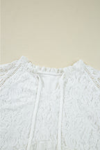 White Tie V Neck Lace Ruffle Detail Long Sleeve Blouse