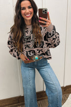 Black Bows & Horseshoes Pattern Western Fashion Print Sweater