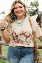Parchment Western Burro Cactus Crew Neck Graphic Tee