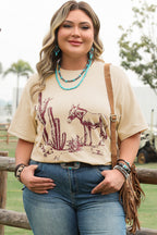 Parchment Western Burro Cactus Crew Neck Graphic Tee