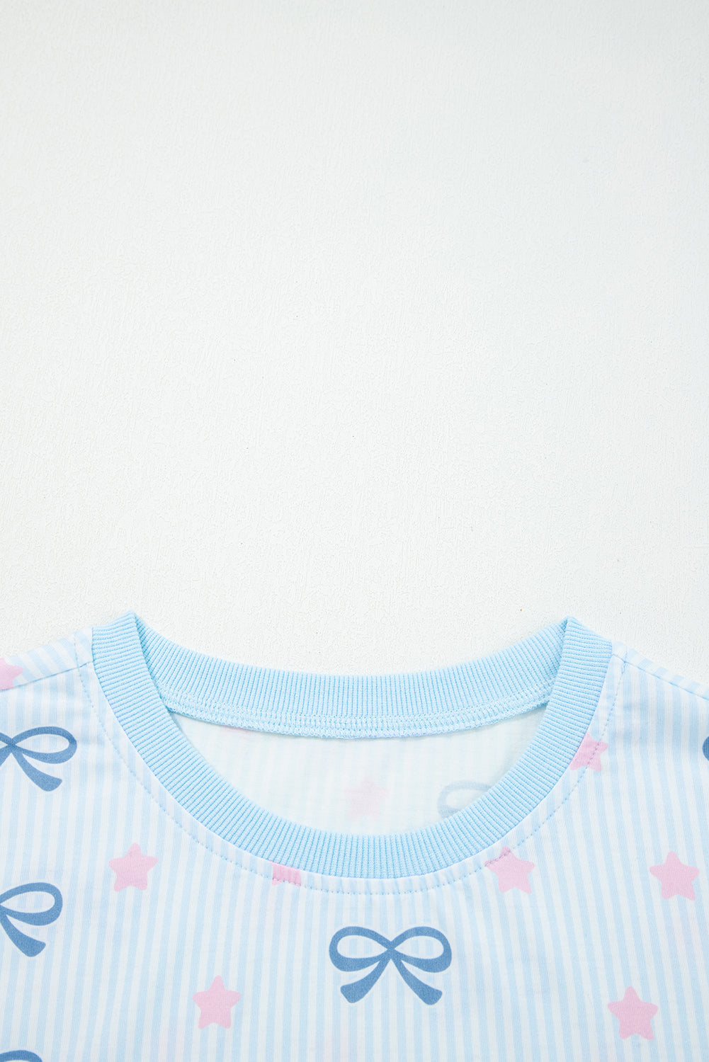 Sky Blue Stripe Bow Star Print Tied Detail 2pcs Lounge Set