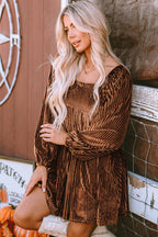 Brown Tie Back Velvet Babydoll Dress