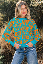 Light Blue Bows & Horseshoes Pattern Western Fashion Print Sweater