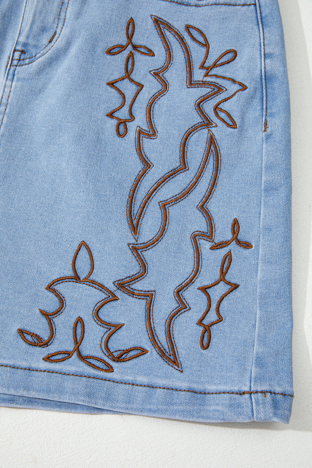 Beau Blue Western Embroidered Denim Mini Skirt