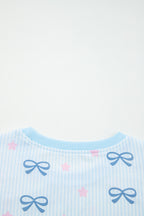 Sky Blue Stripe Bow Star Print Tied Detail 2pcs Lounge Set