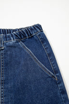 Prussian Blue Drawstring Seam Detail Raw Hem Wide Leg Denim Pants