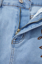 Beau Blue Western Embroidered Denim Mini Skirt