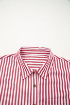Red Stripe Patched Pocket Side Slit Loose Shirt