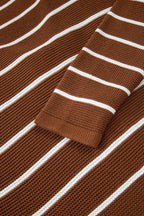Chestnut Tie Front Striped Knit V Neck Cardigan Sweater